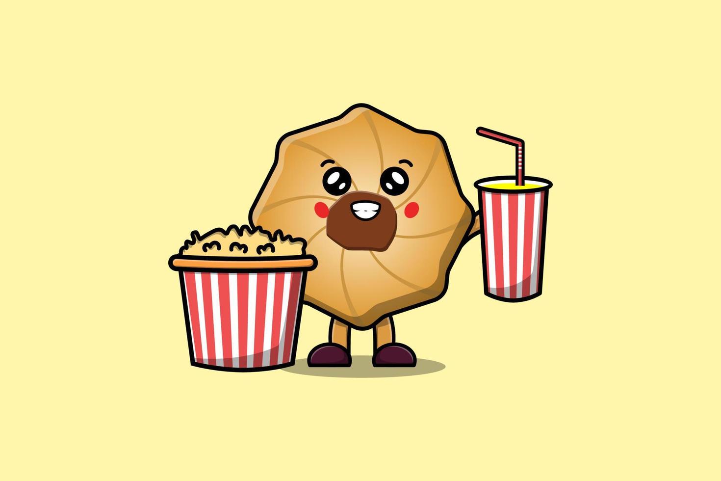 Cute cartoon Cookies with popcorn and drink vector