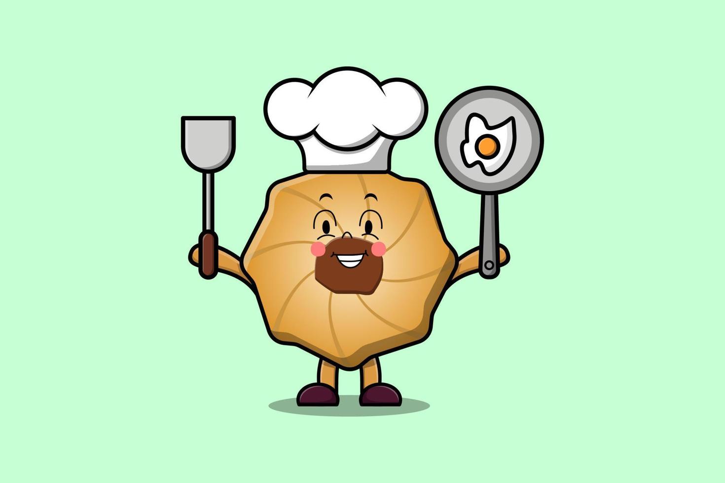 Cute cartoon Cookies chef holding pan and spatula vector