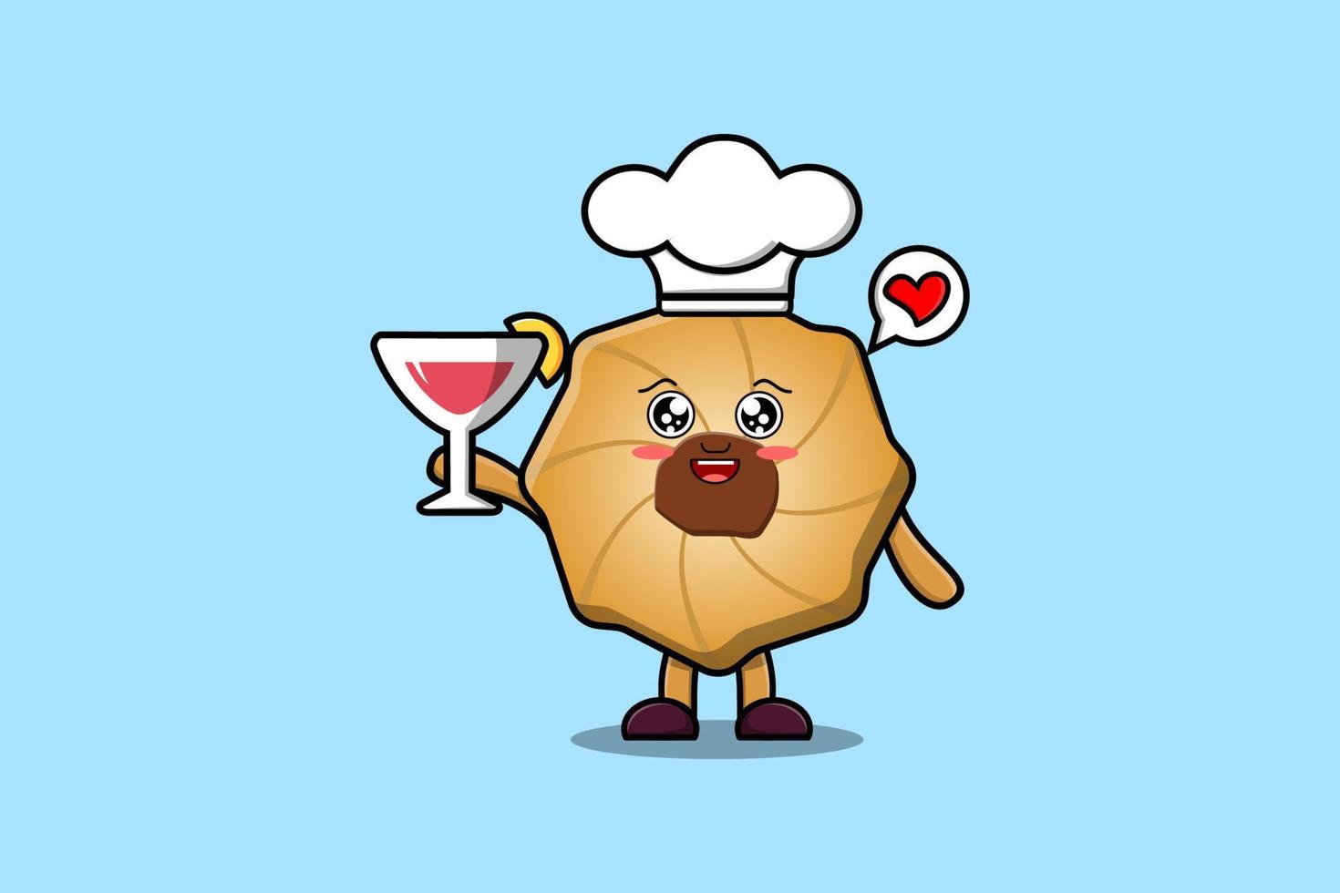 Cute cartoon Cookies chef holding wine glass vector