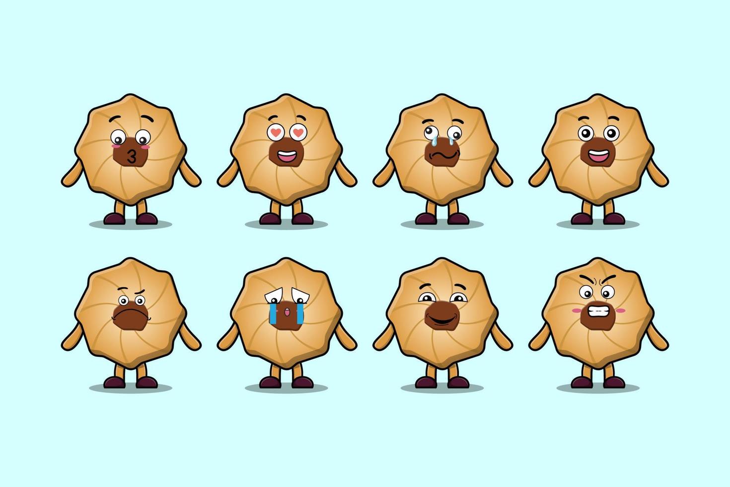 Establecer expresiones de personajes de dibujos animados de galletas kawaii vector