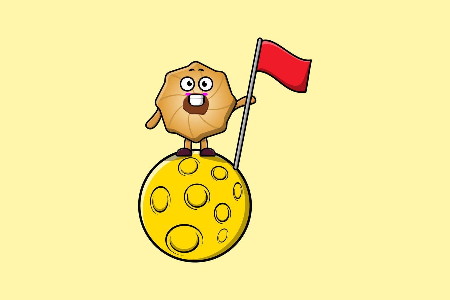 Cute cartoon Cookies standing on moon with flag vector