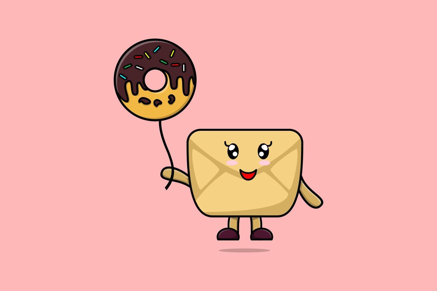 Cute cartoon Envelope floating with donuts balloon vector