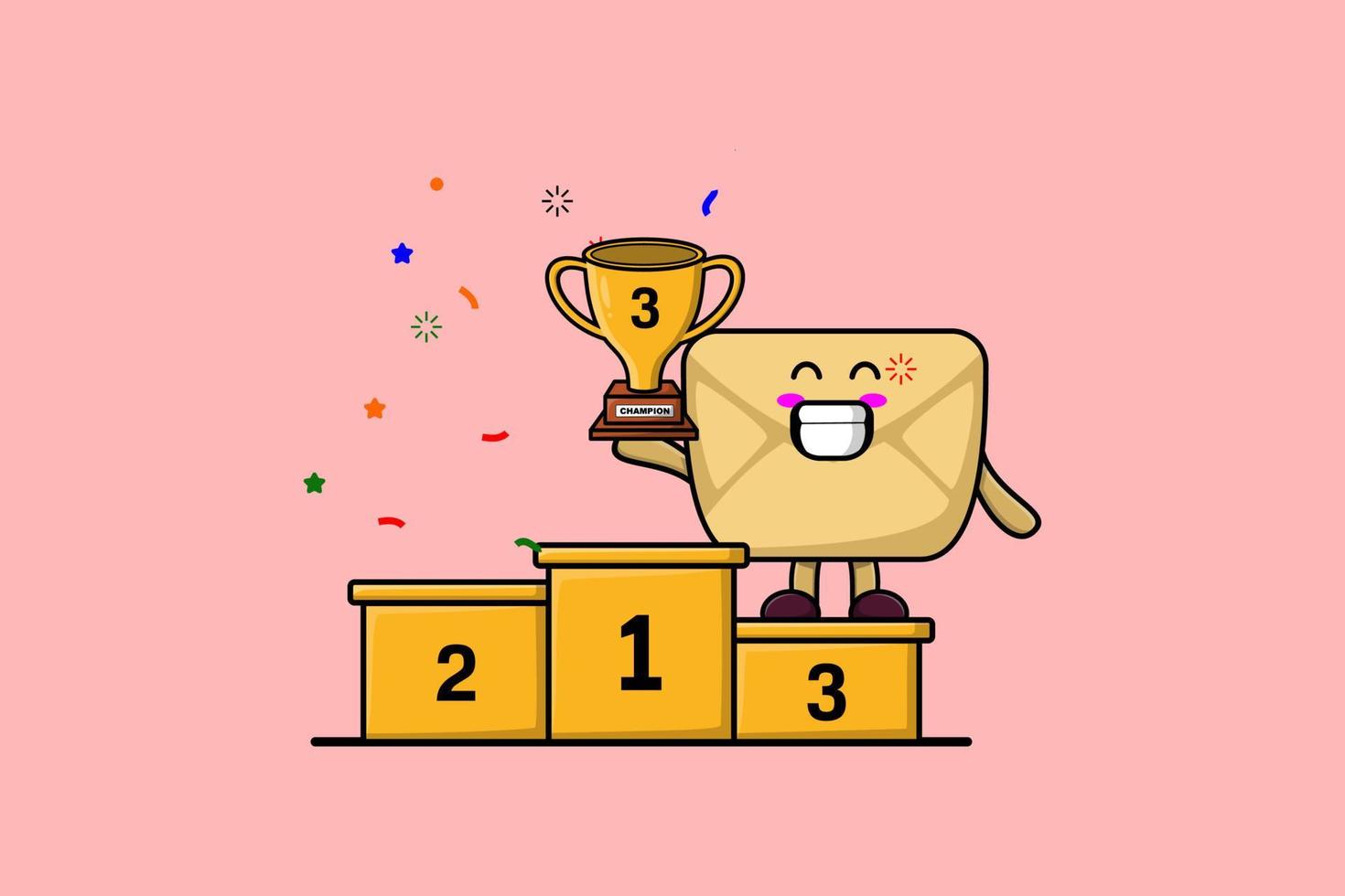 Cute cartoon Envelope character the third winner vector