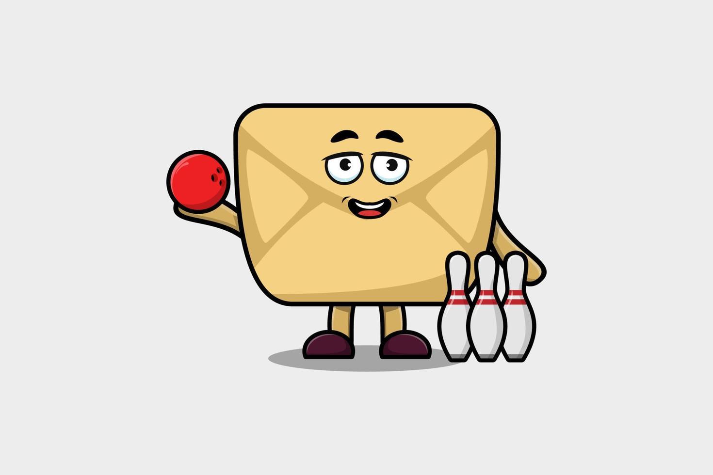 Cute cartoon Envelope character playing bowling vector