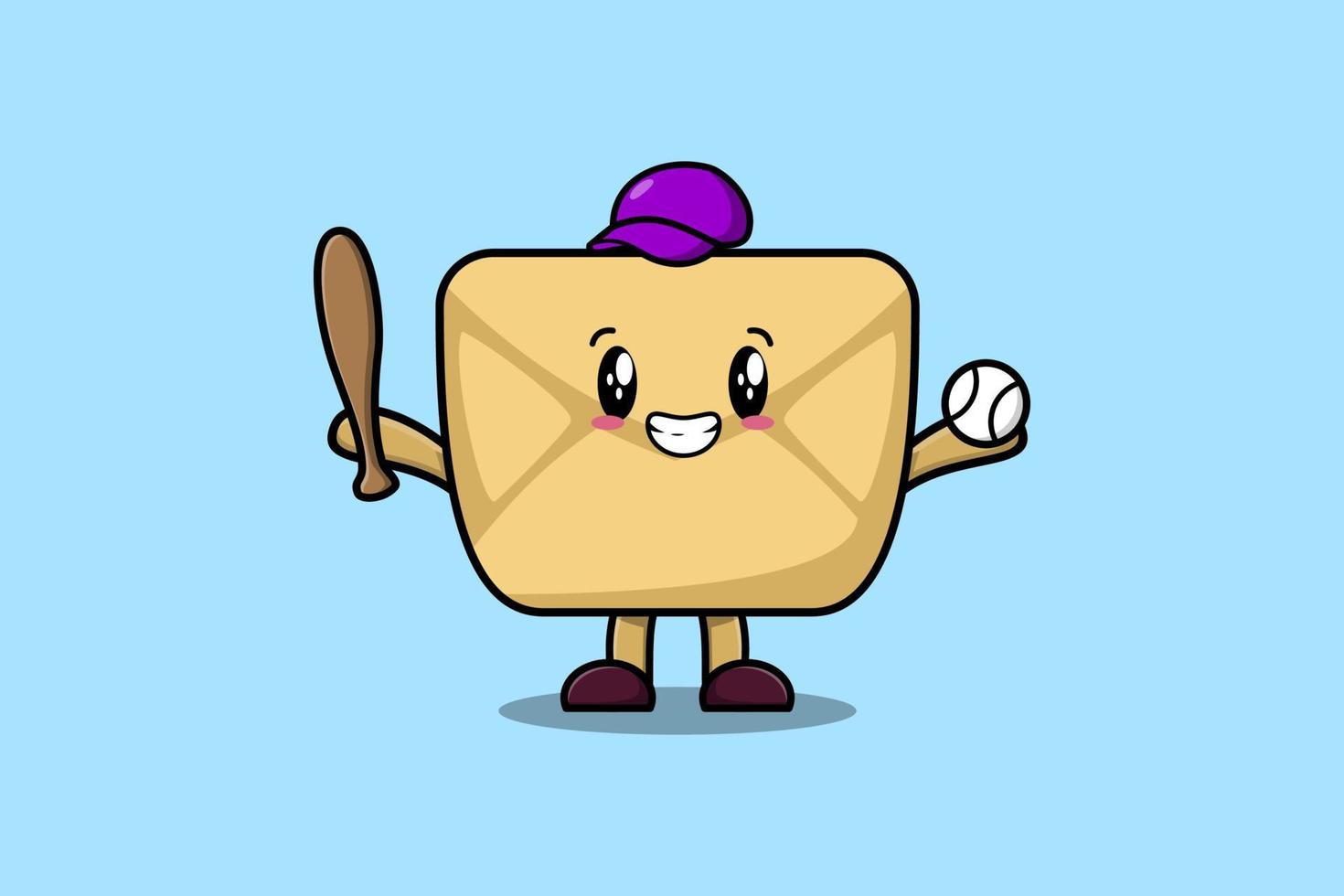 Cute cartoon Envelope character playing baseball vector