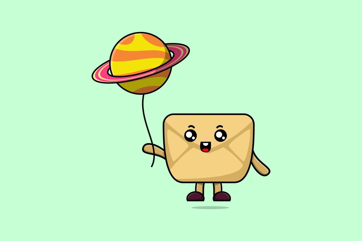 Cute cartoon Envelope floating with planet balloon vector