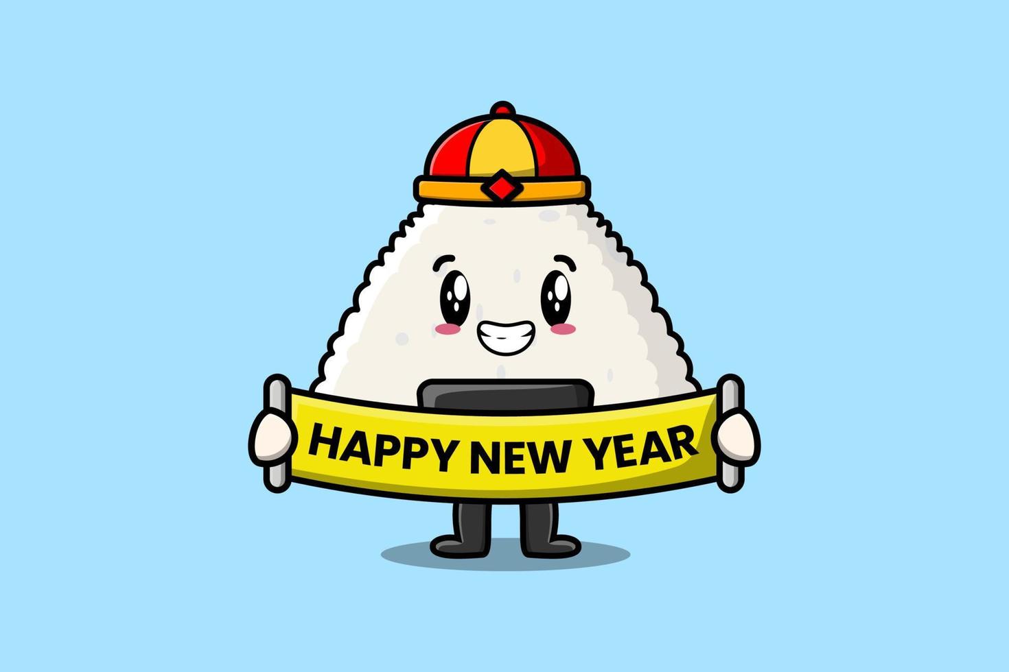 arroz de dibujos animados japonés sushi chino feliz año nuevo vector