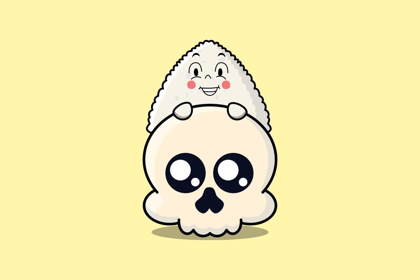 Cute Rice japanese sushi cartoon hiding in skull vector