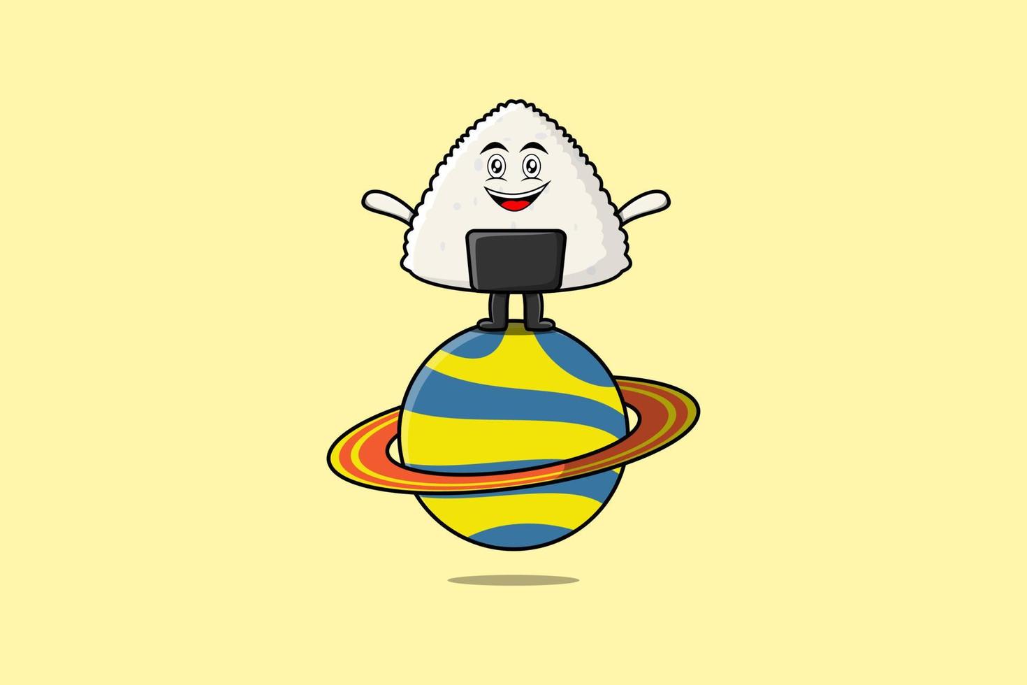 Cartoon Rice japanese sushi standing in planet vector