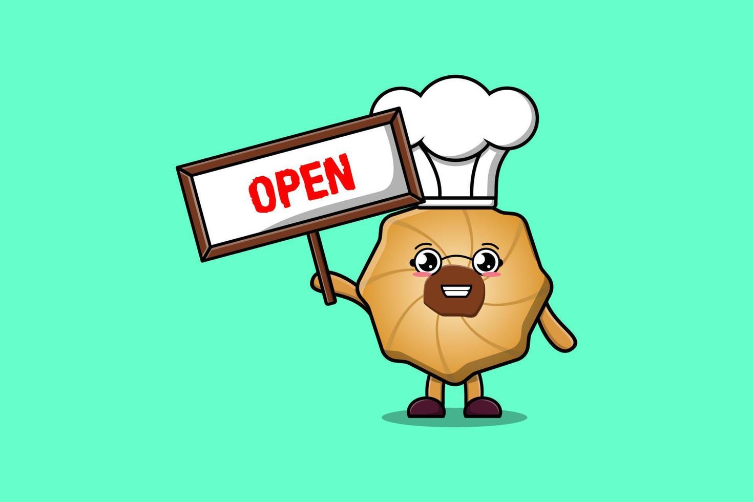 Cute cartoon Cookies holding open sign board vector