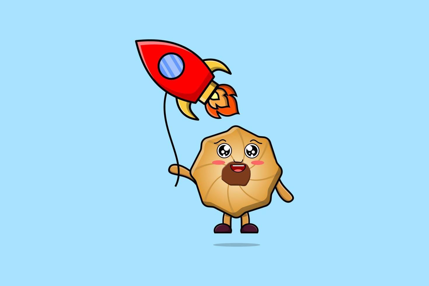 Cute cartoon Cookies floating with rocket balloon vector