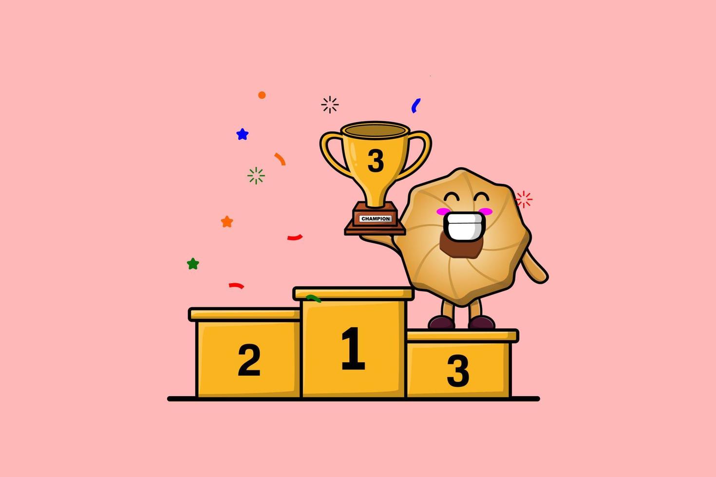 Cute cartoon Cookies character as the third winner vector