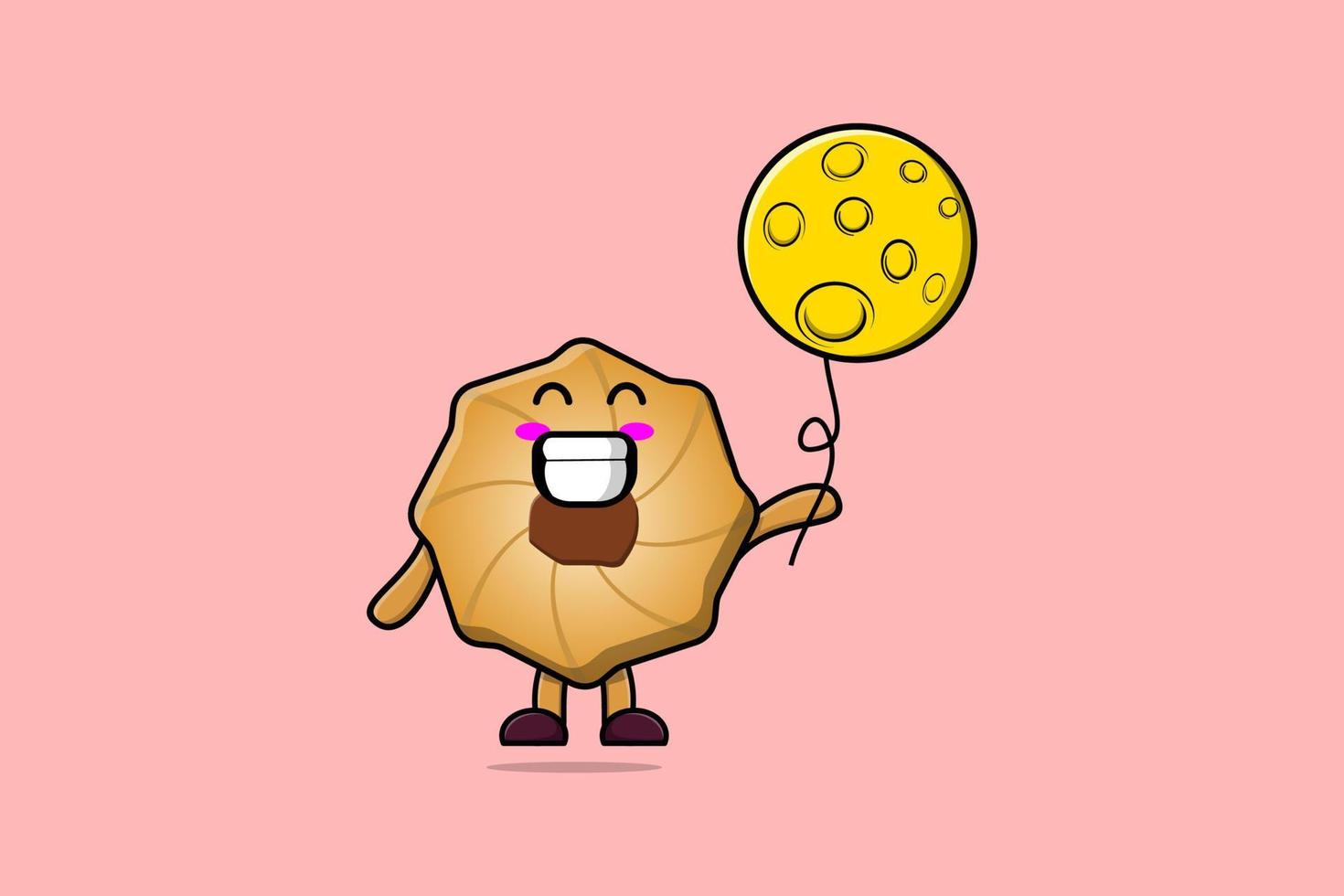 Cute cartoon Cookies floating with moon balloon vector