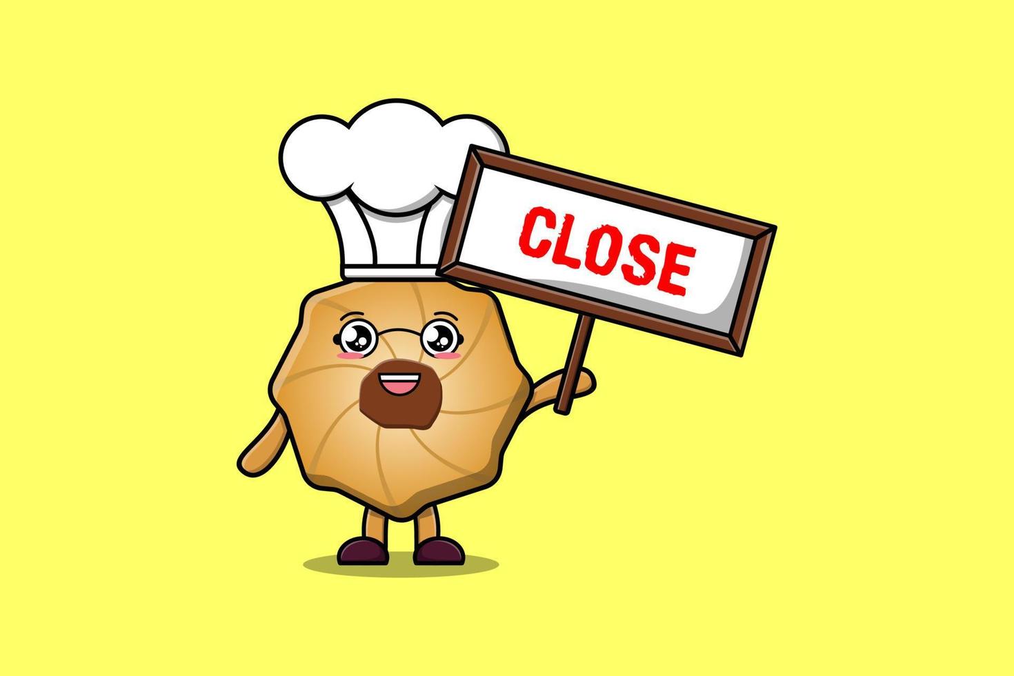 Cute cartoon Cookies chef holding close sign board vector