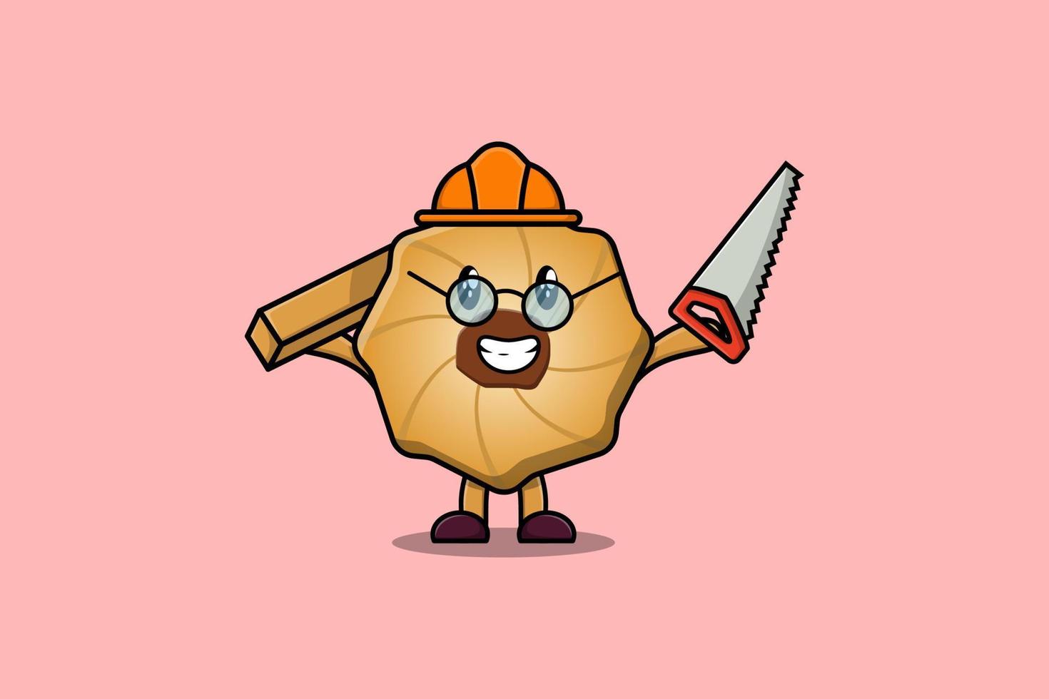 Cute cartoon Cookies carpenter with saw and wood vector