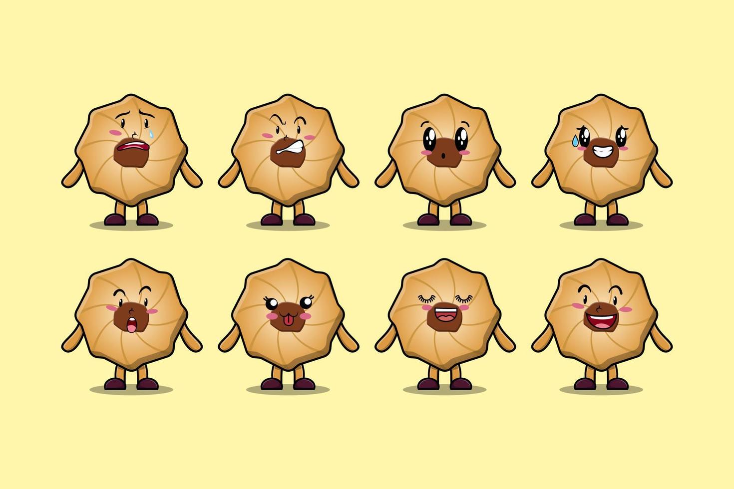 Set kawaii Cookies cartoon character expressions vector