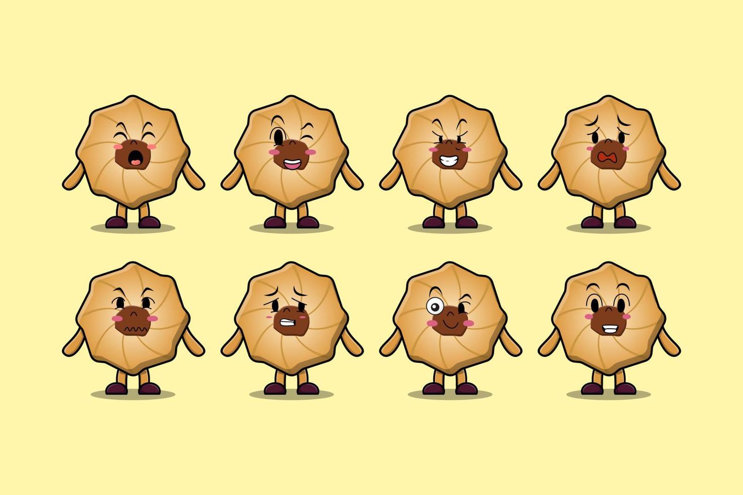 Set kawaii Cookies cartoon character expressions vector