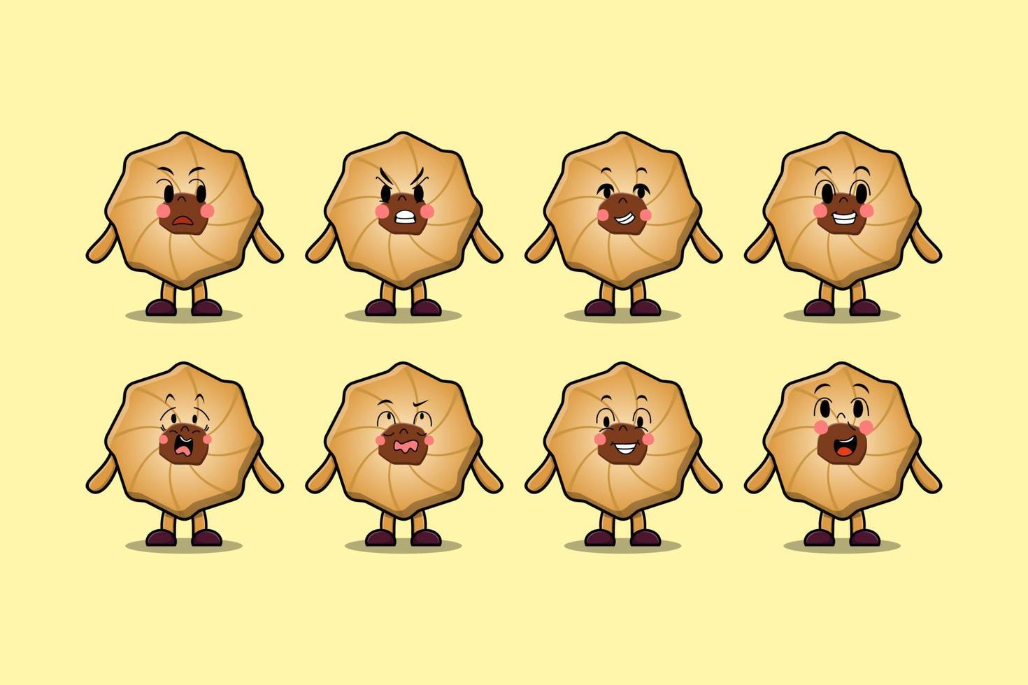 Set kawaii Cookies cartoon character expressions vector