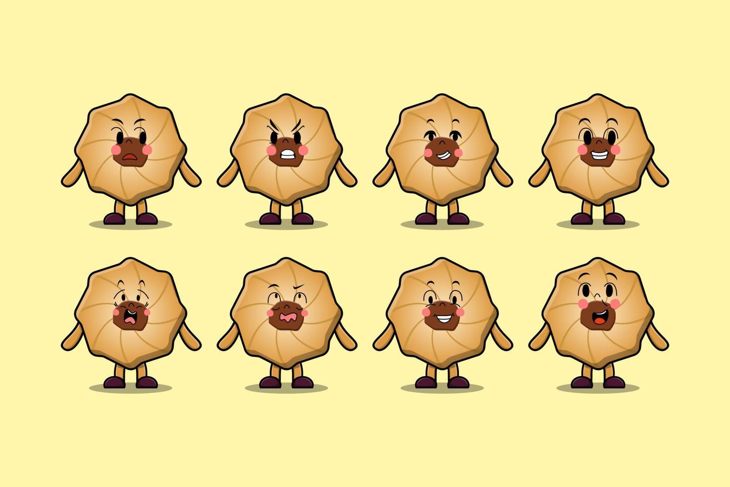 Establecer expresiones de personajes de dibujos animados de galletas kawaii vector