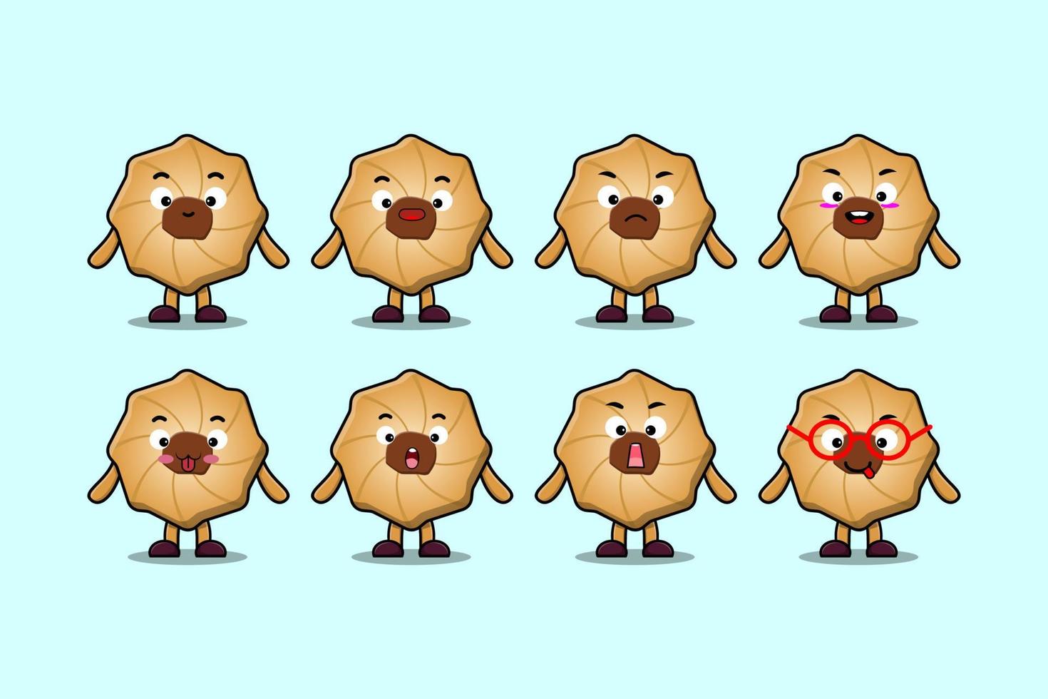 Set kawaii Cookies cartoon character expressions vector