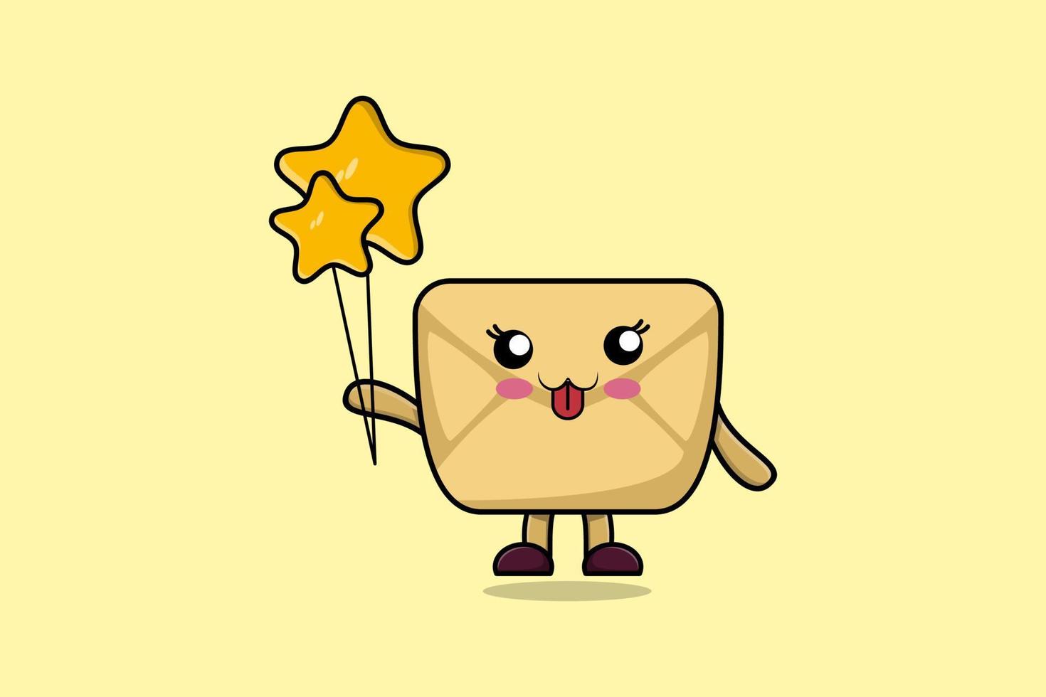 Cute cartoon Envelope floating with star balloon vector