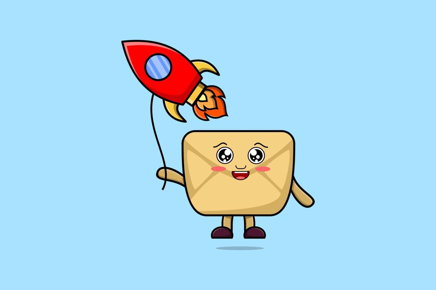 Cute cartoon Envelope floating with rocket balloon vector