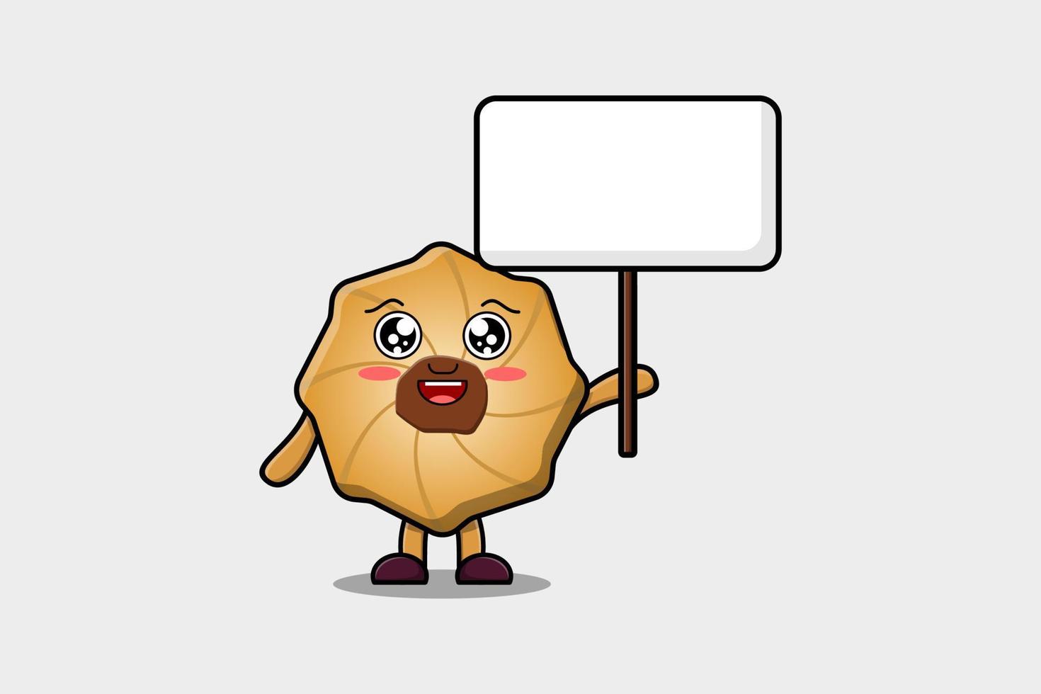 lindo personaje de dibujos animados de galletas con tablero en blanco vector