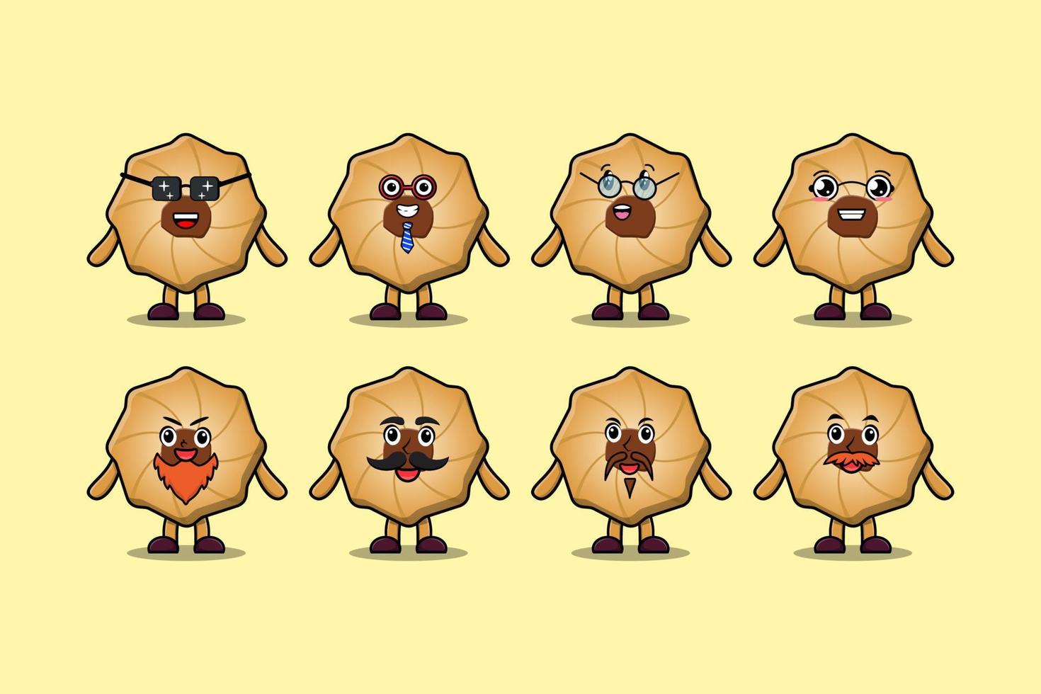 Establecer expresiones de personajes de dibujos animados de galletas kawaii vector