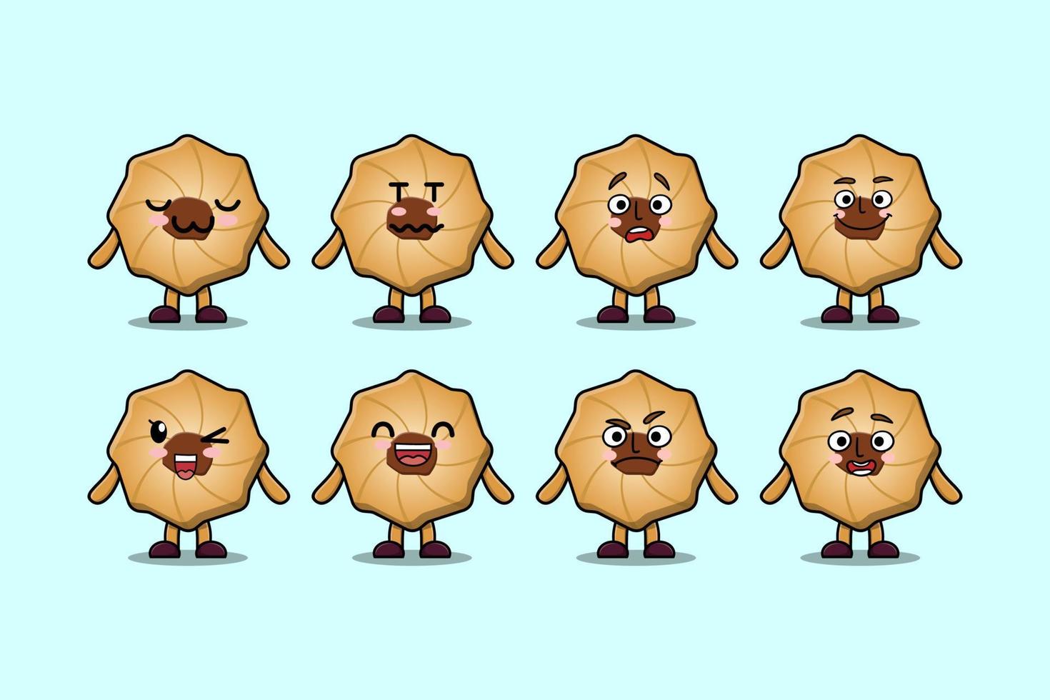 Set kawaii Cookies cartoon character expressions vector