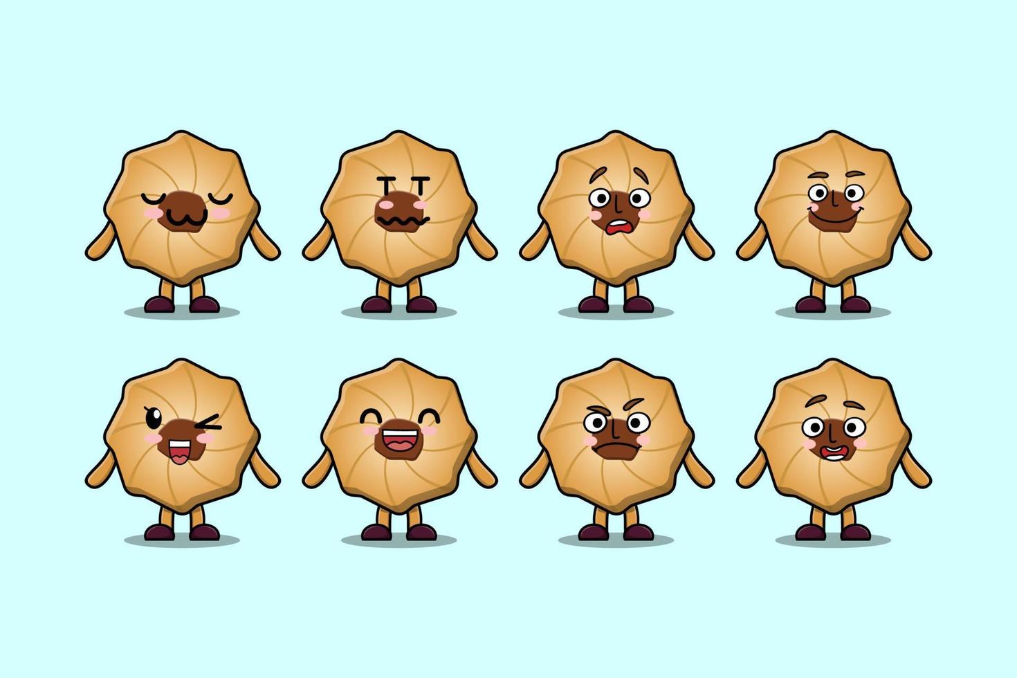 Establecer expresiones de personajes de dibujos animados de galletas kawaii vector