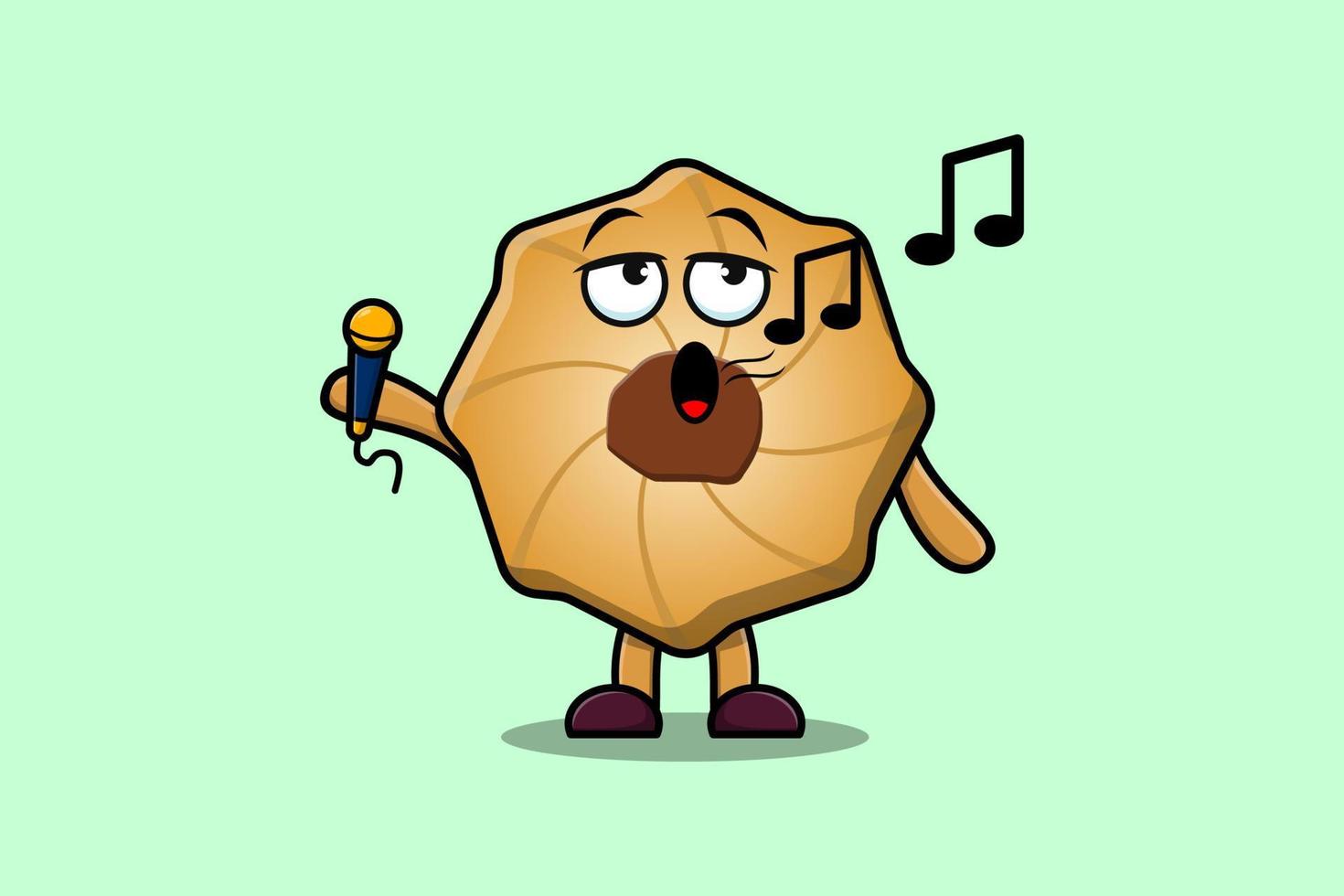 lindo personaje de cantante de galletas de dibujos animados con micrófono vector