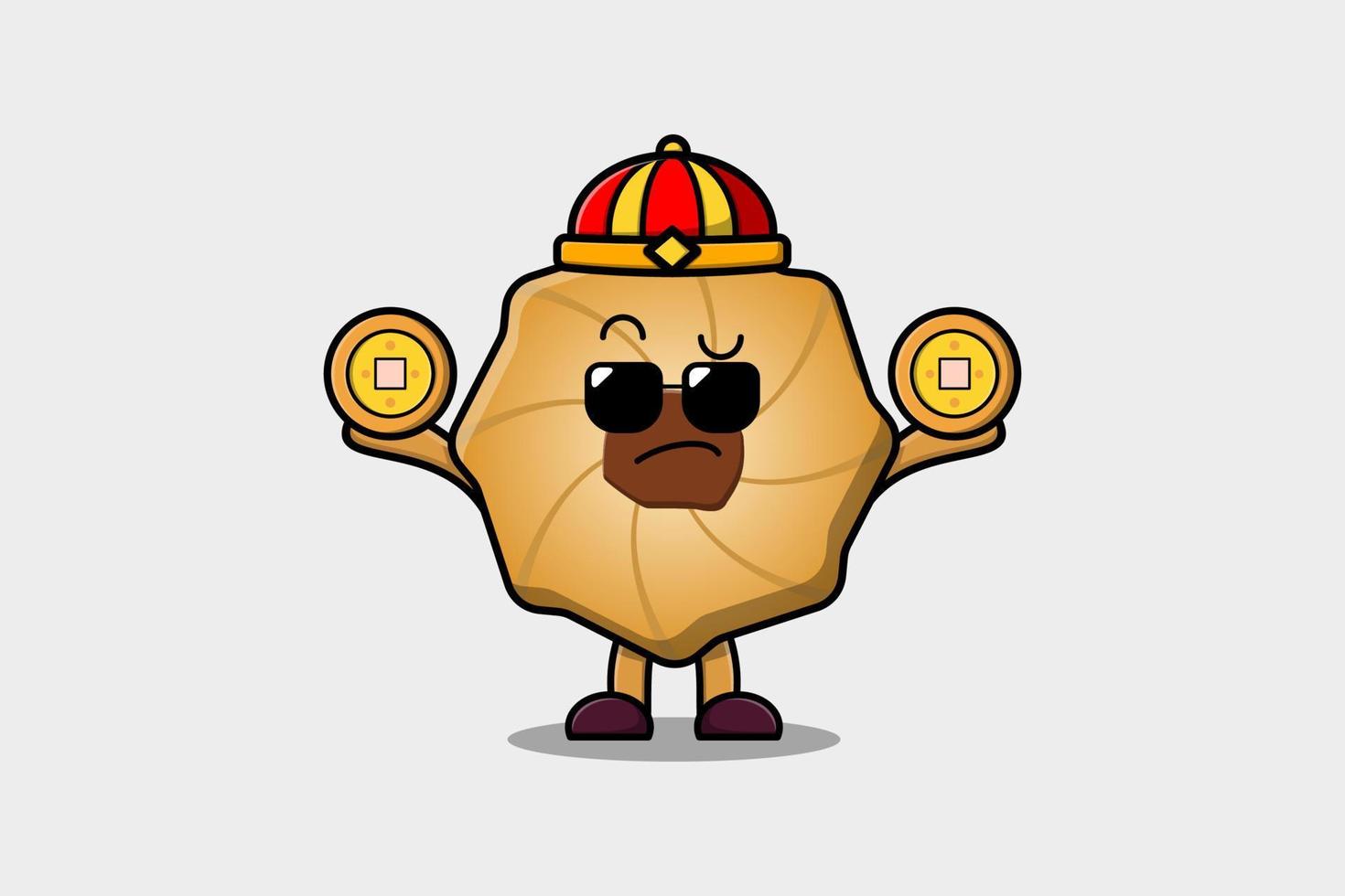 lindo personaje chino de galletas de dibujos animados con moneda vector