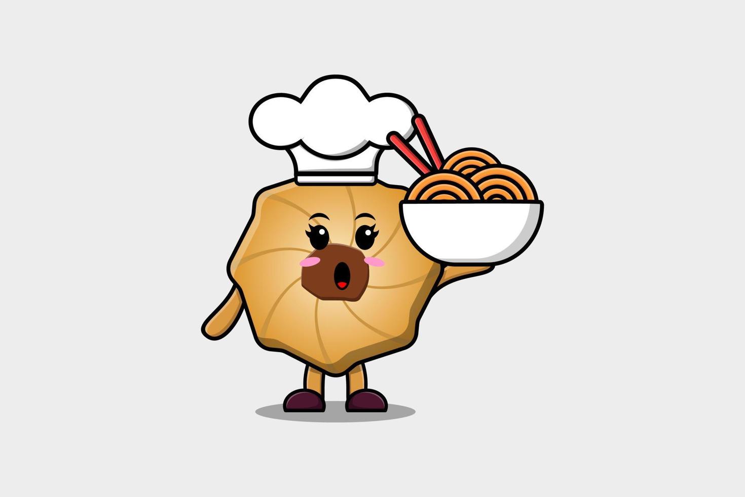 Cute cartoon Cookies chef holding noodles in bowl vector