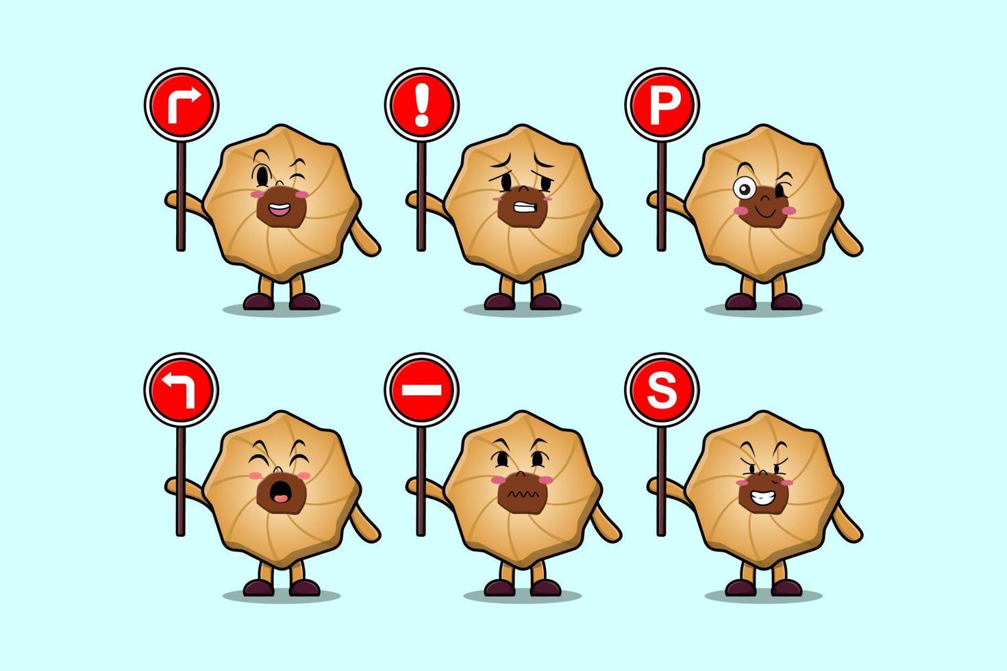 Cute Cookies cartoon character hold traffic sign vector