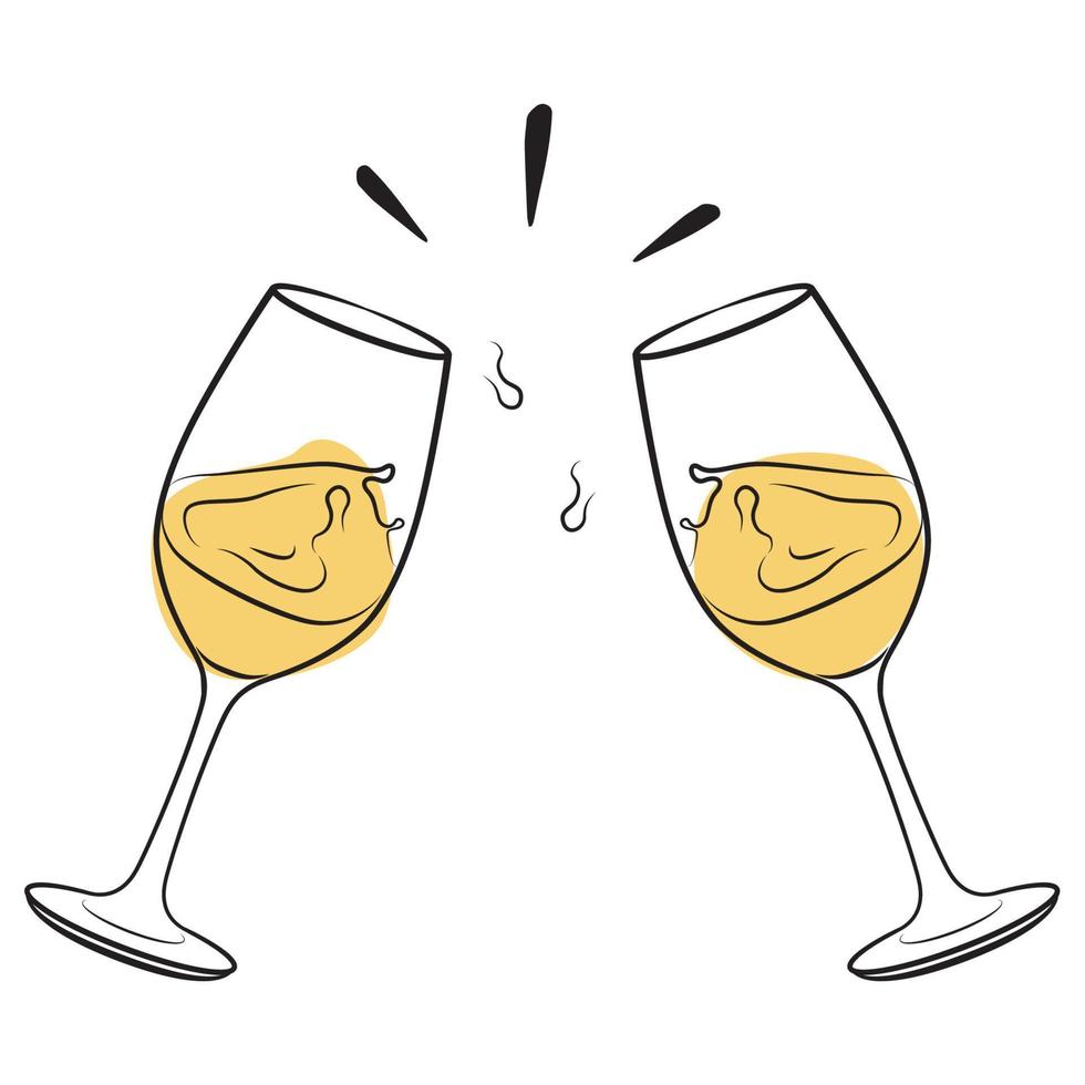 Goblets with Champagne Cheers Doodle Drawing. vector