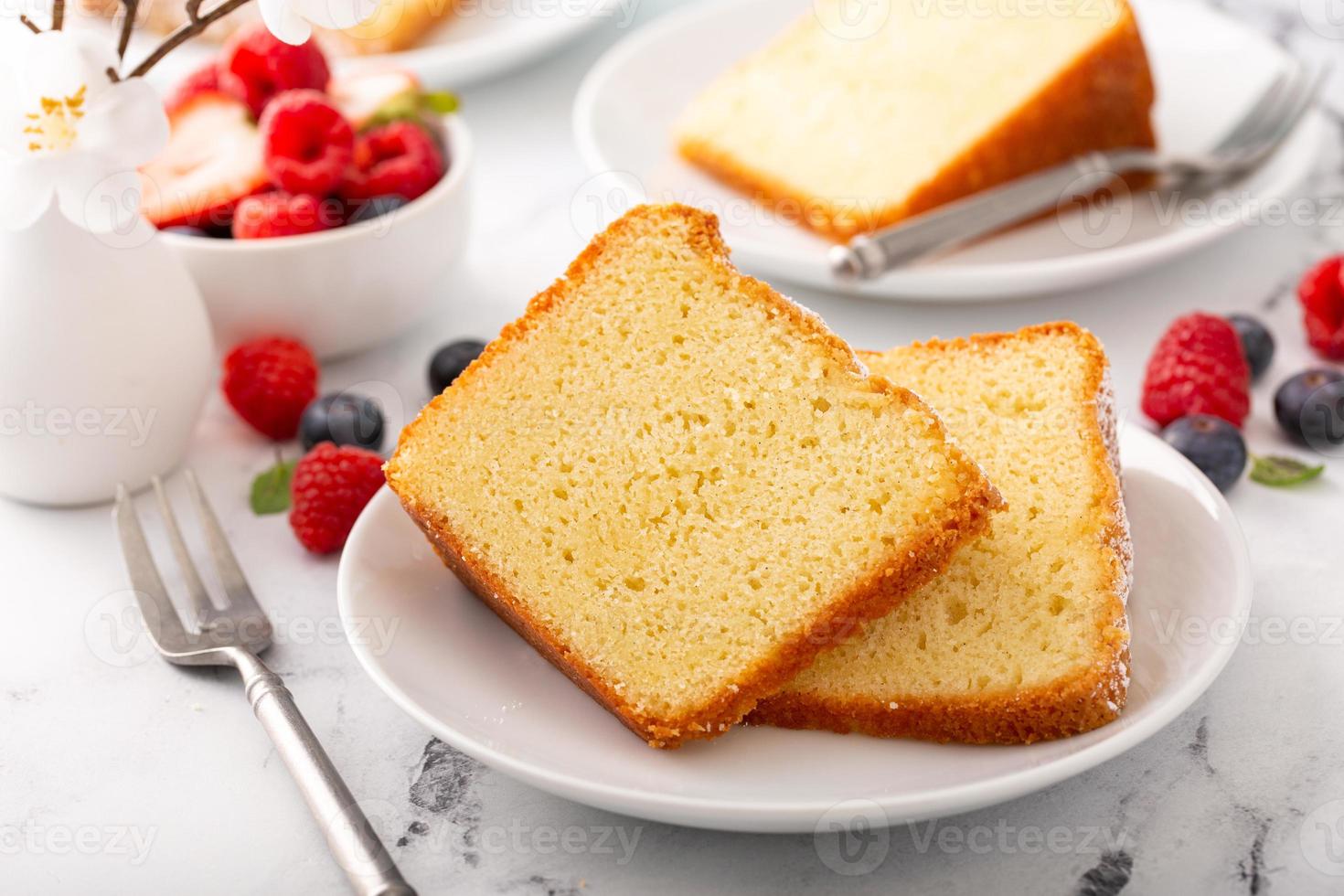 Traditional vanilla pound cake baked in a bundt pan photo