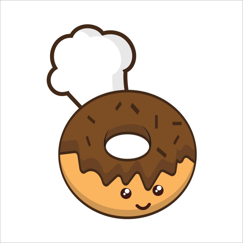 Cute donut chef cartoon Vector Icon Illustration. food Icon Concept Isolated free Vector. Flat Cartoon Style free Vector Free Vector