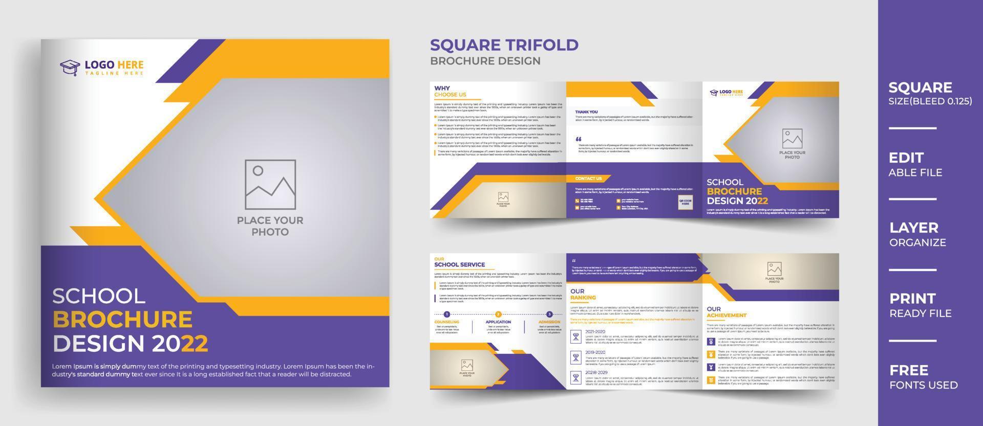 8 Page square school brochure design multi-page brochure template layout design vector