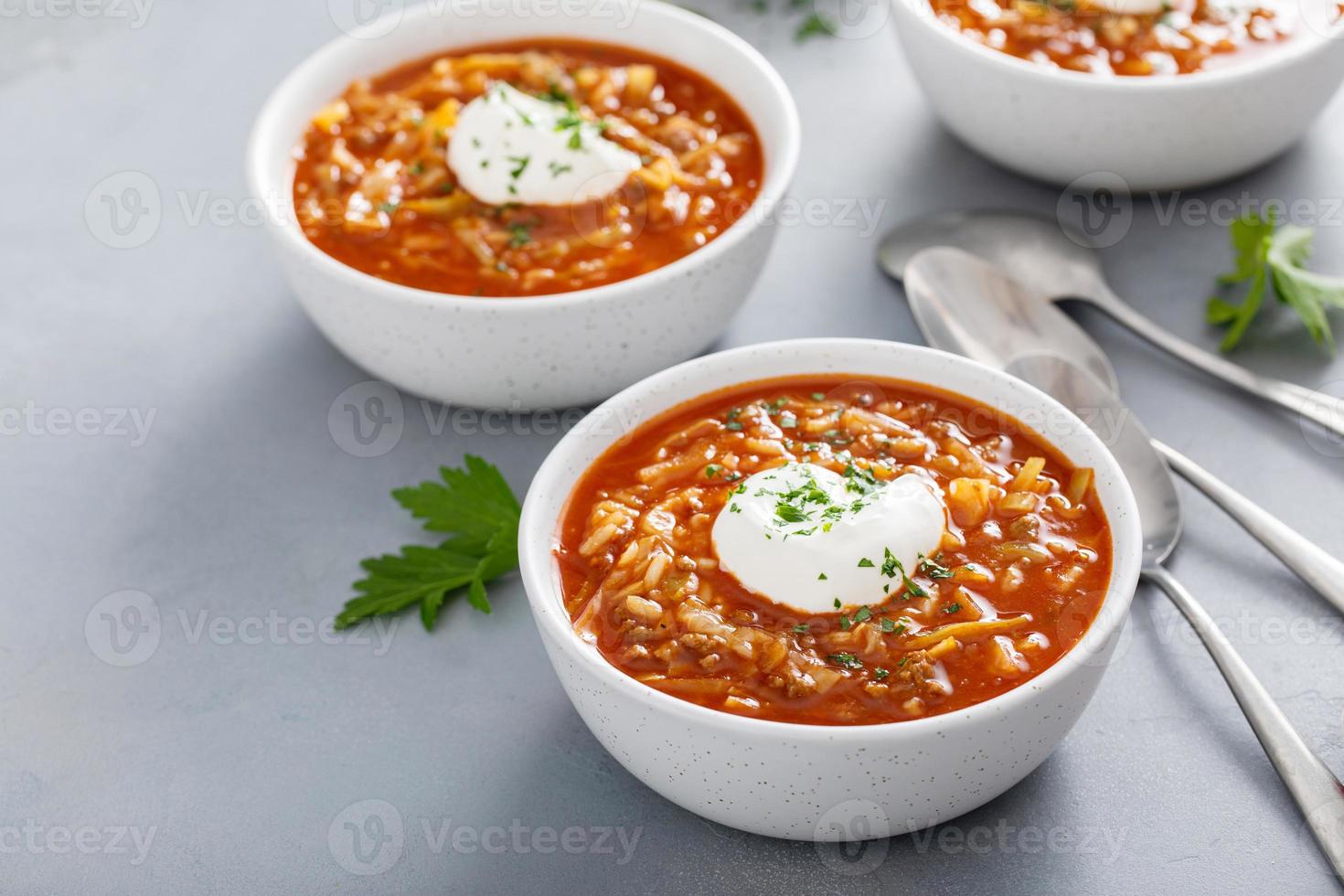 rollo de repollo y sopa de tomate, receta polaca o ucraniana foto