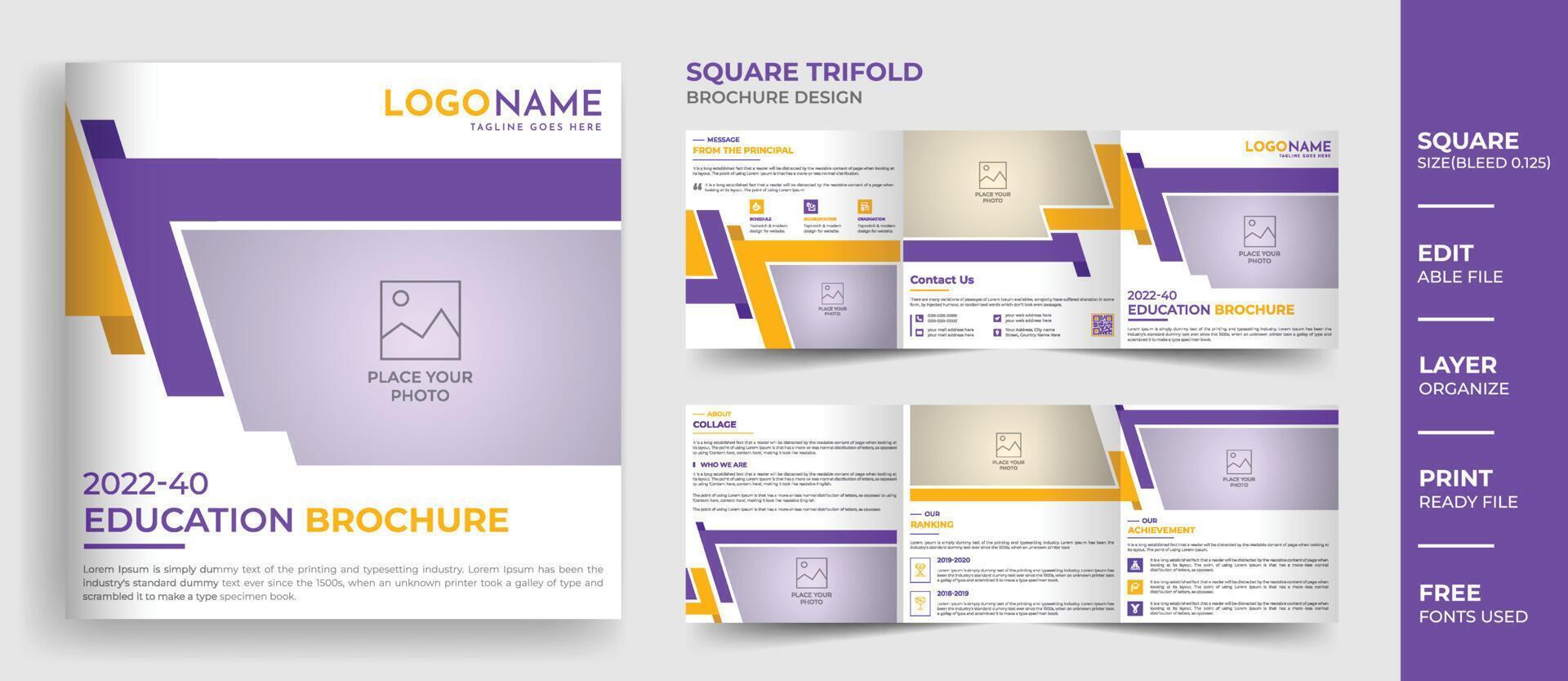 Creative 8 Page square education brochure design, square multipage admission brochure template vector