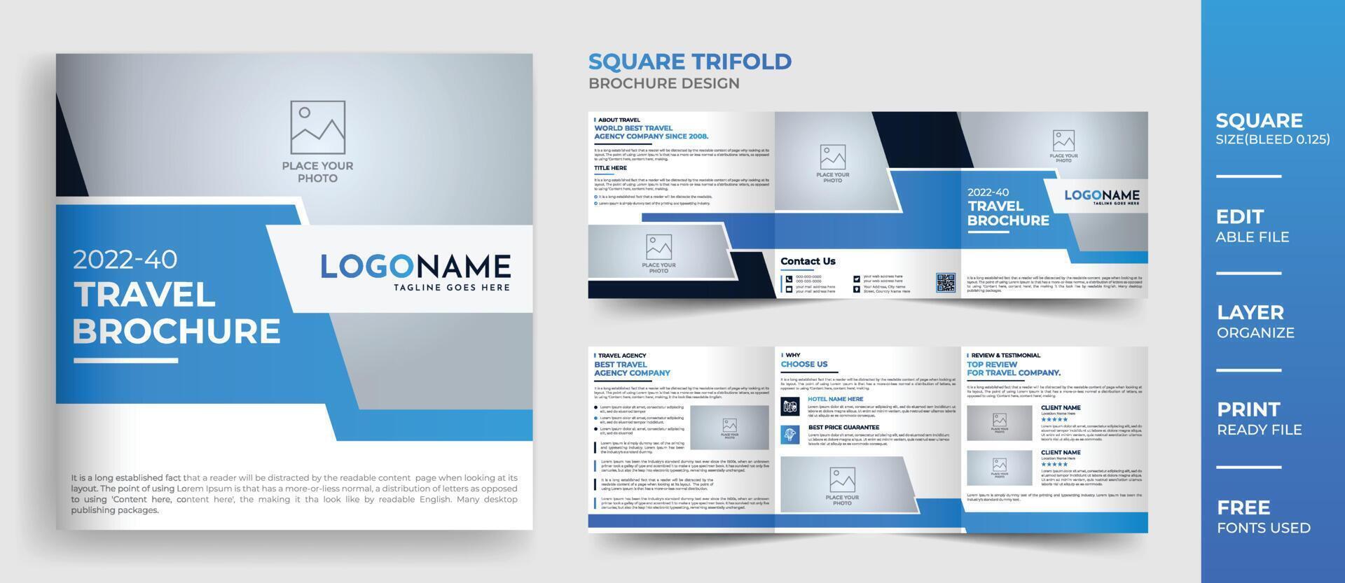 Multipage square travel agency brochure design, 8 Page square travel agency brochure template layout vector