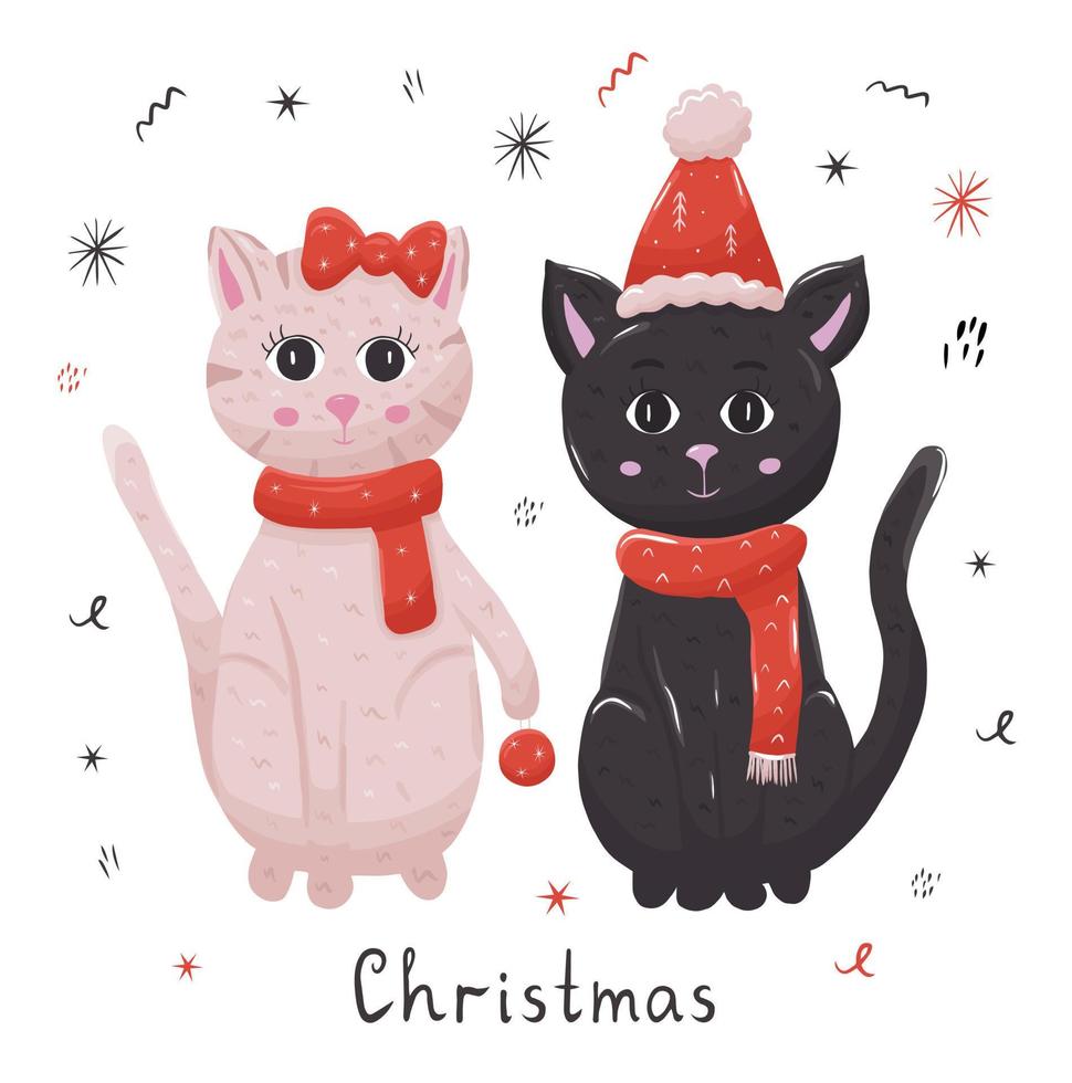 lindo gato navideño en estilo de dibujos animados vector