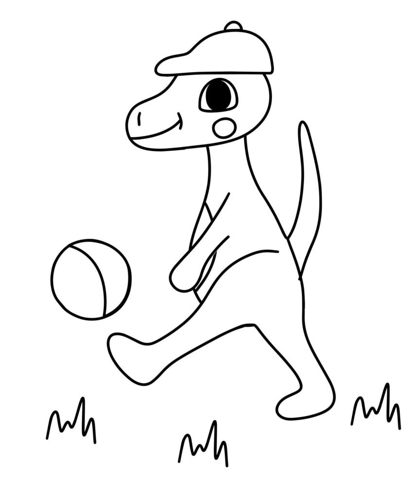 dibujo de dinosaurio jugando al futbol para colorear vector