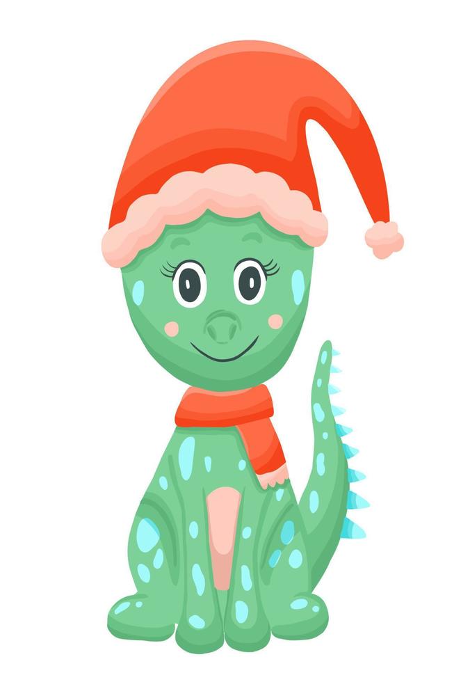Cute dino in Christmas hat vector