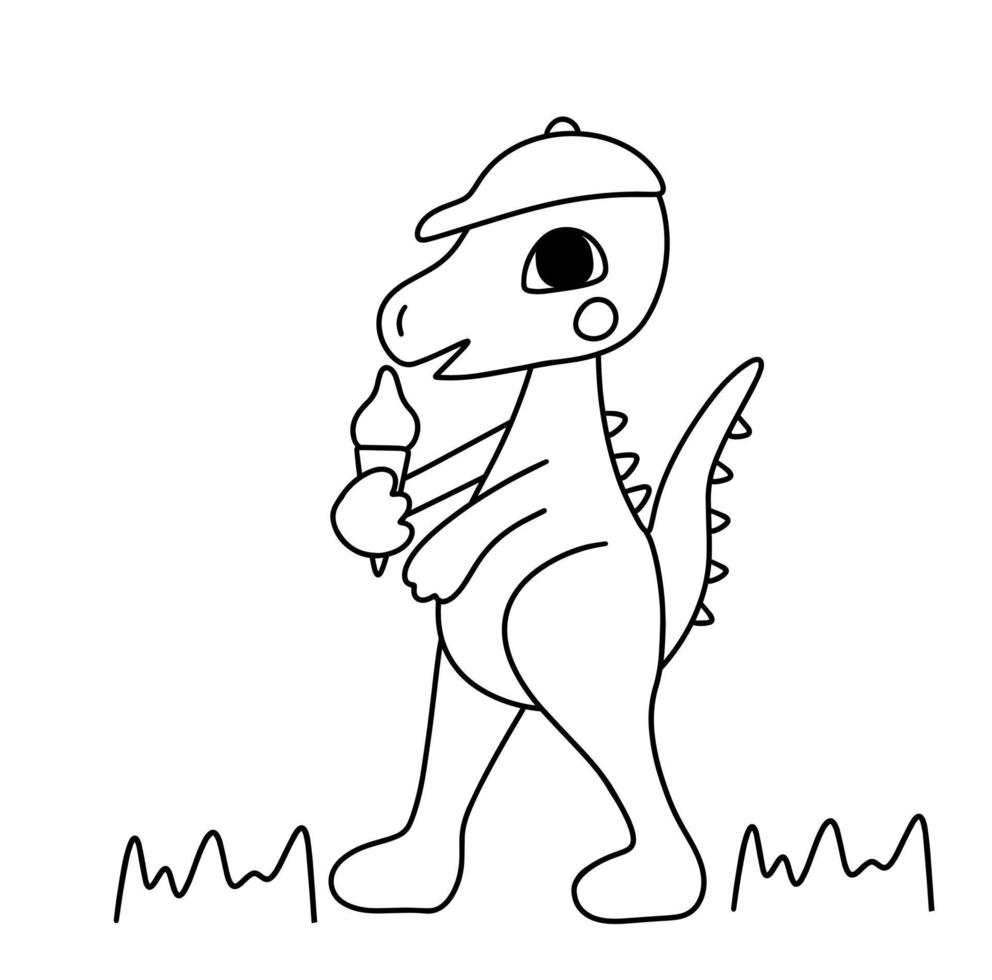 Dinosaur with ice cream coloring vector