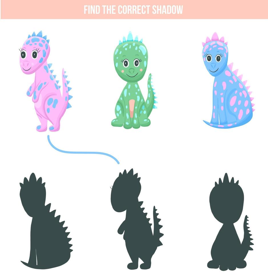 Shadow game with cute dinosaurs vector