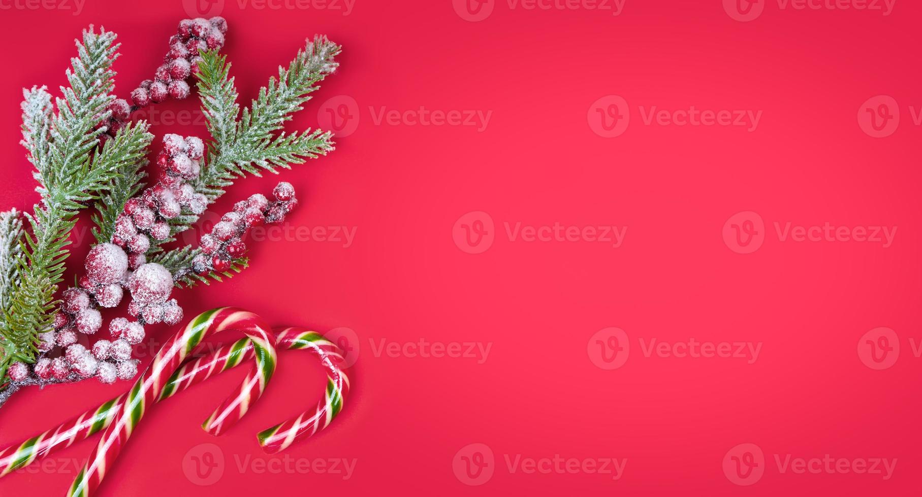 Christmas tree and  candy cane on red background. photo