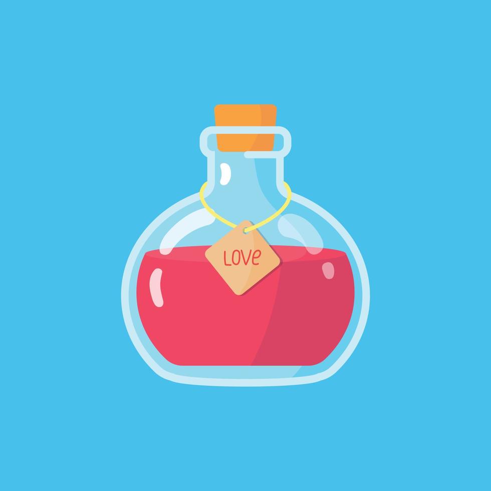 Love potion. Valentine's day concept, vector flat illustration. Element for creating a design on postcards, invitations, flyers, posters, advertising, isolated on white.