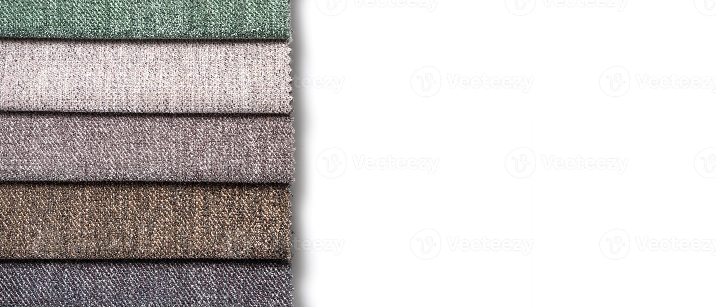 Multi colored set of upholstery fabric samples for selection