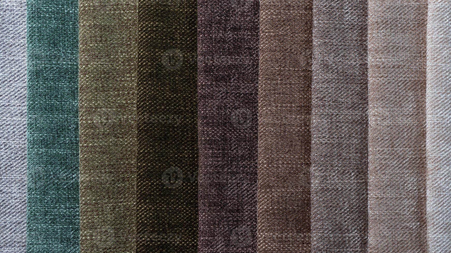 Multi colored set of upholstery fabric samples for selection